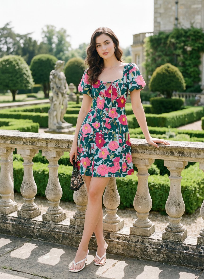Floral Print Puff Sleeve Tiered Mini Dress