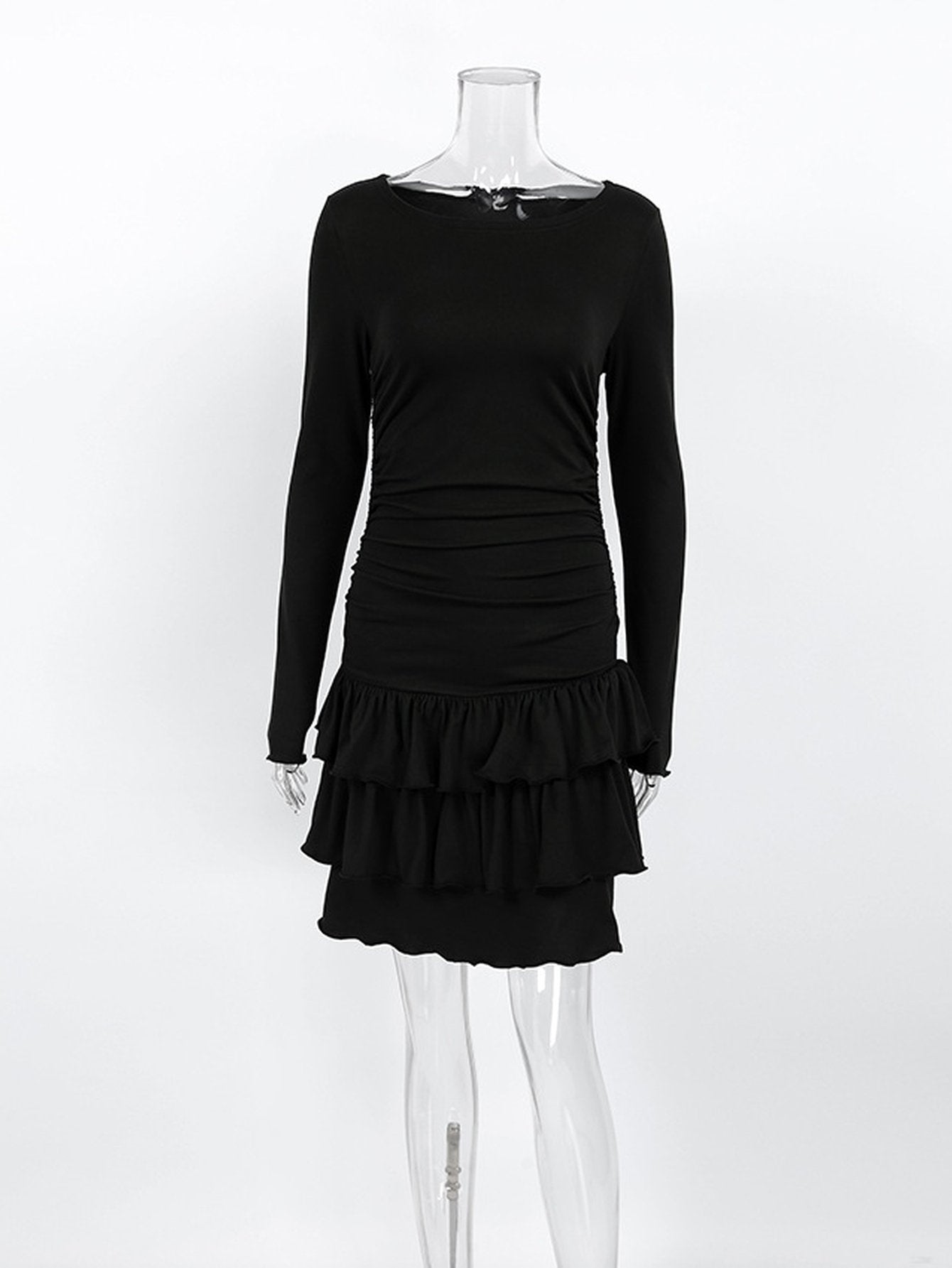 Ruched Tiered Long Sleeve Mini Dress