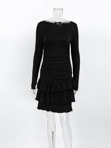 Ruched Tiered Long Sleeve Mini Dress