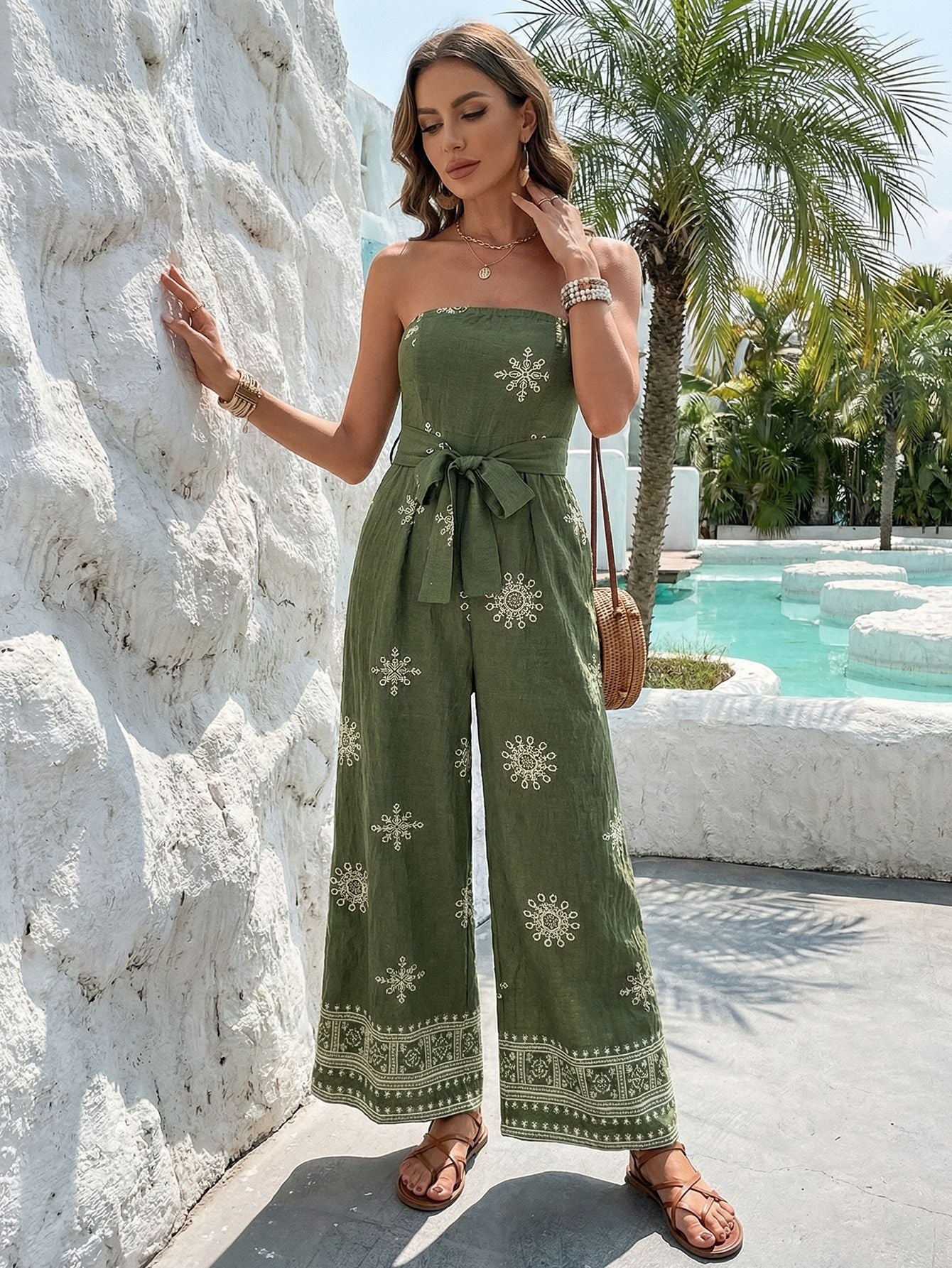Snowflake Print Strapless Sweet Jumpsuit