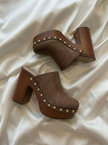 Wooden Heel Studded Edgy Heels