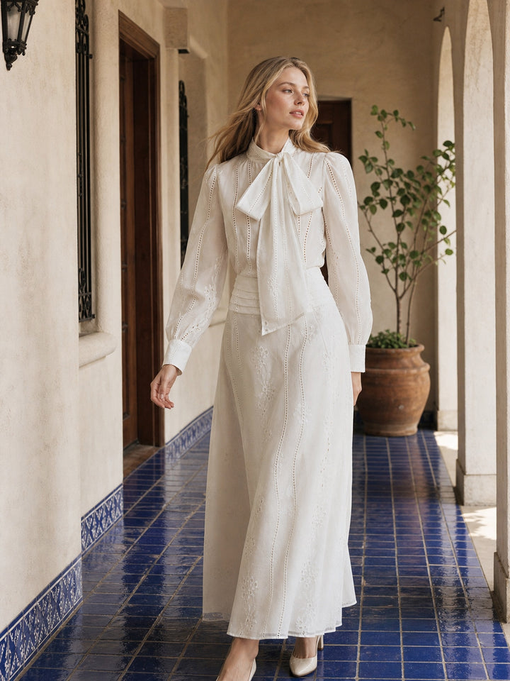 Elegant Embroidered Tie Neck Blouse