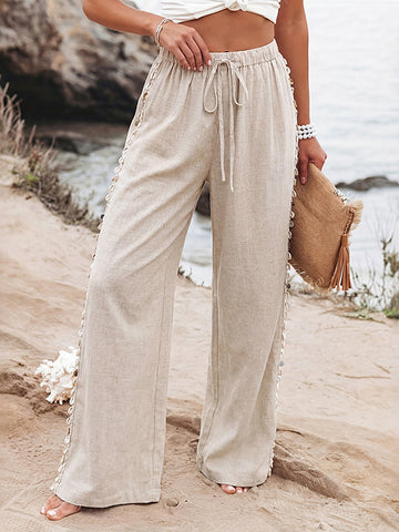 Drawstring Fringe Detail Beach Pants