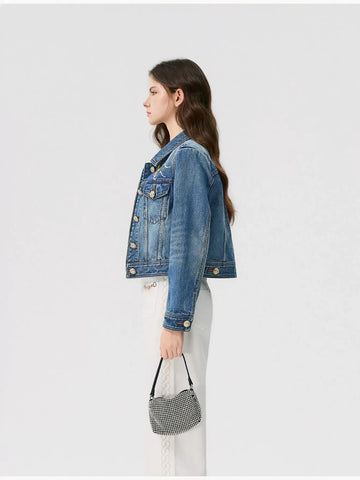 Embroidered Floral Gold Button Denim Jacket