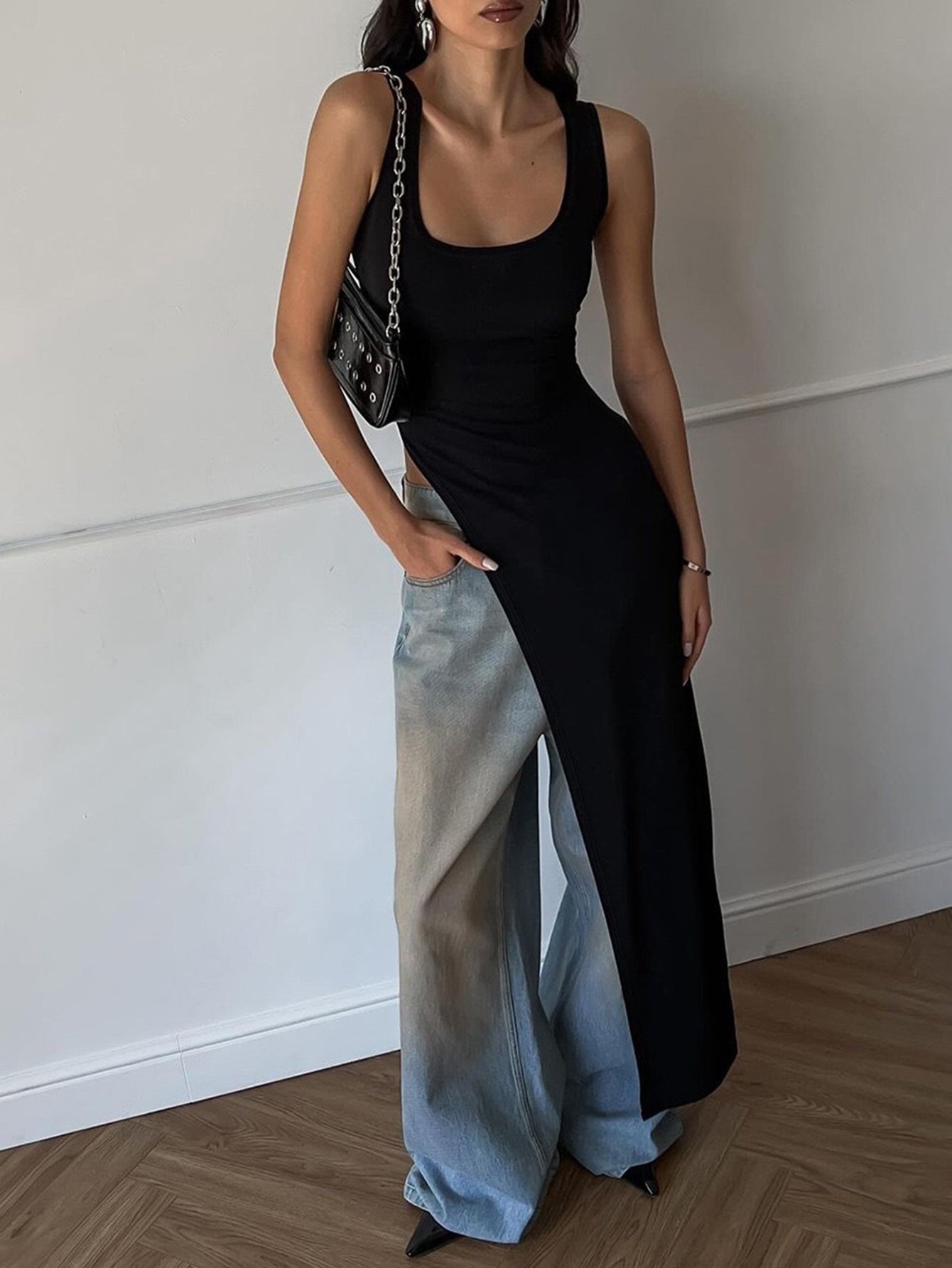 Asymmetric Hem Wide Strap Chic Top