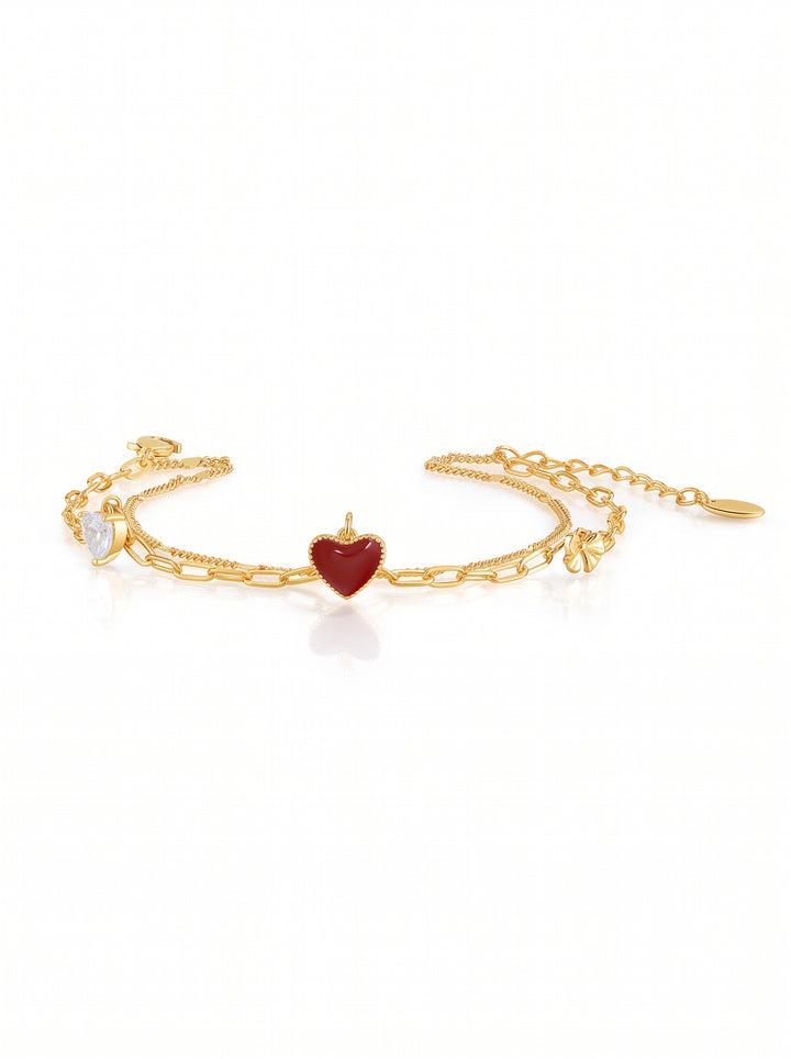 Dainty Red Heart Layered Bracelet