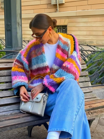 Chunky Oversized Striped Knit Cardigan