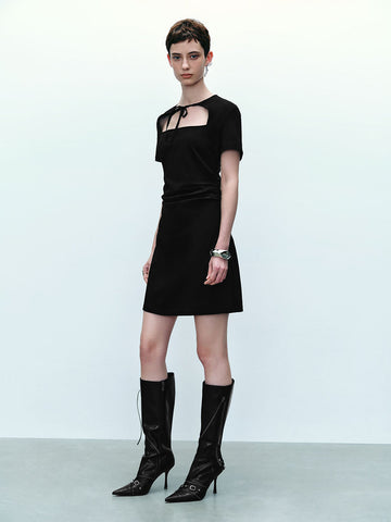 Urban Revivo Standard Sleeve Off-Shoulder Skater Dresses-Black