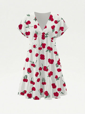 Floral Print V Neck Tiered Babydoll Mini Dress
