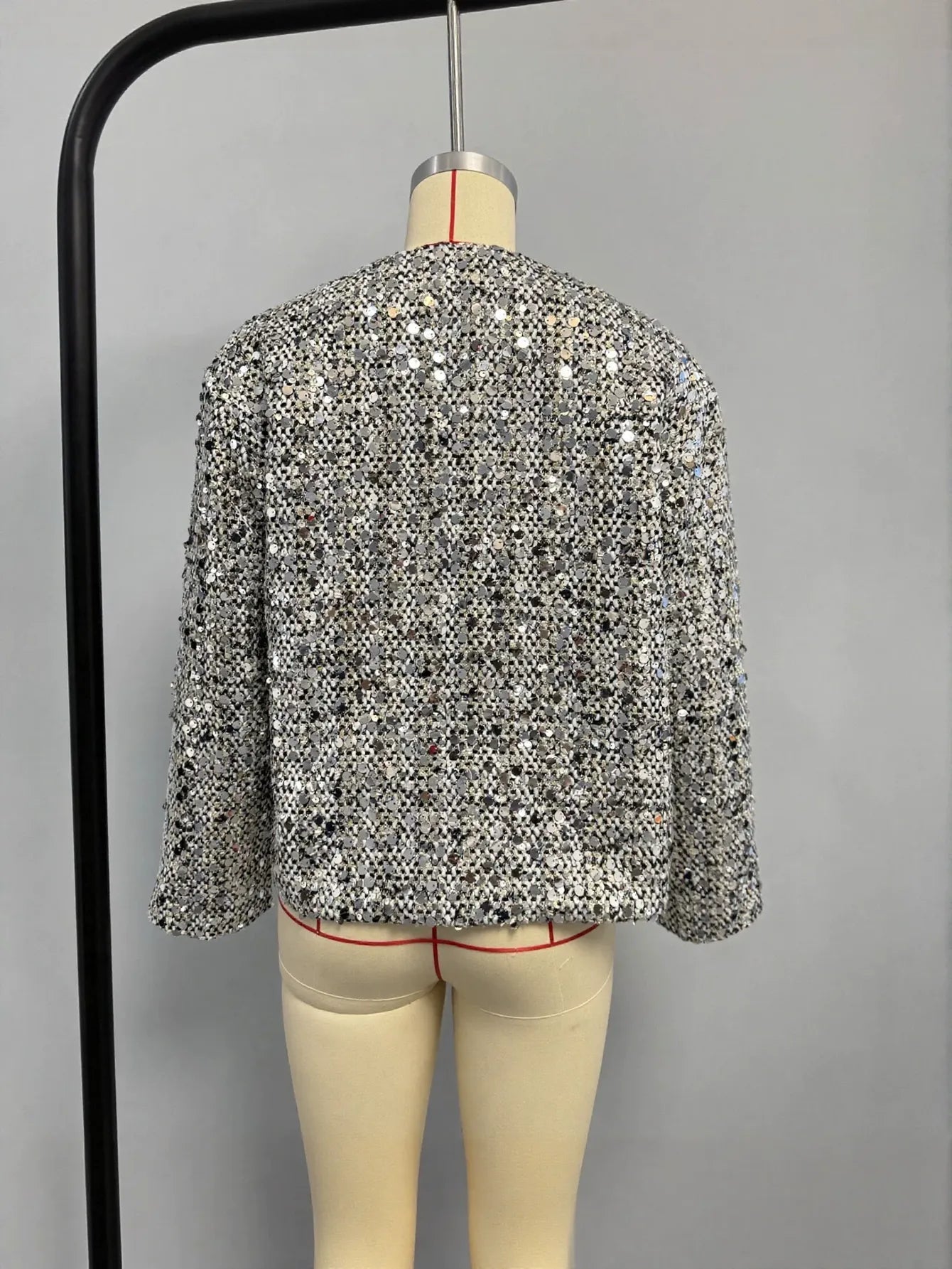 Shimmering Tweed Stand Collar Jacket