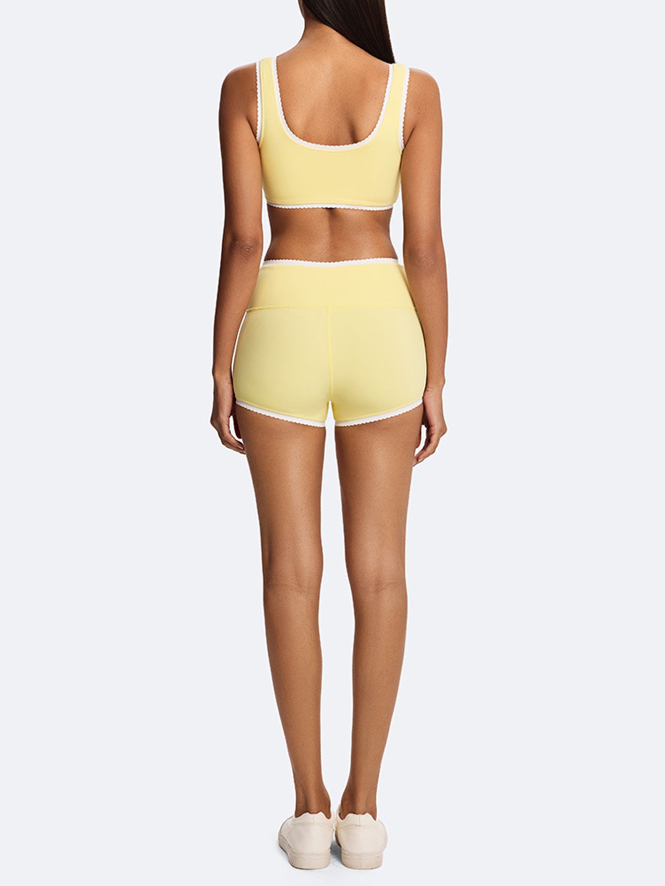 High Waisted Scallop Trim Yoga Shorts