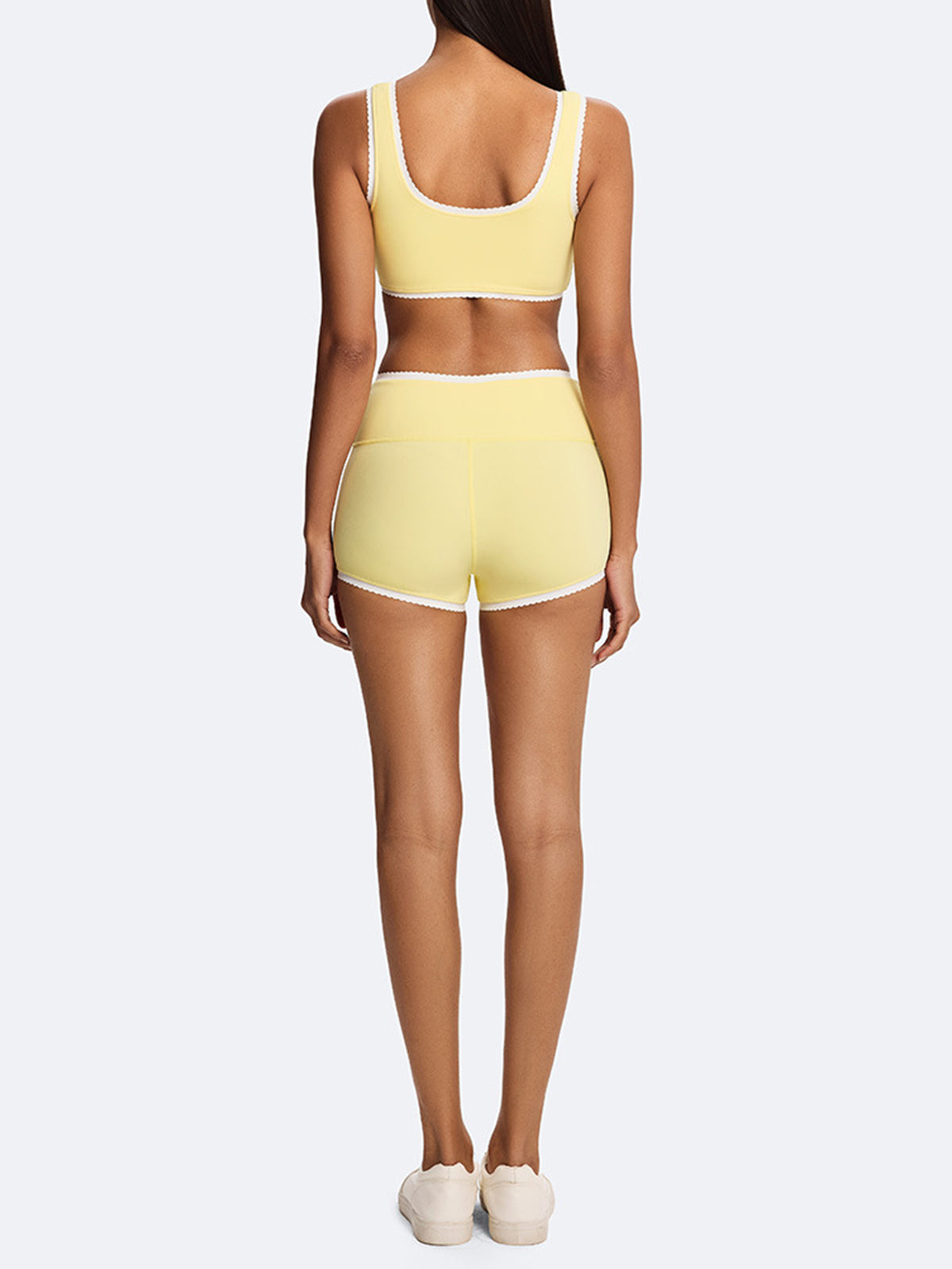 High Waisted Scallop Trim Yoga Shorts