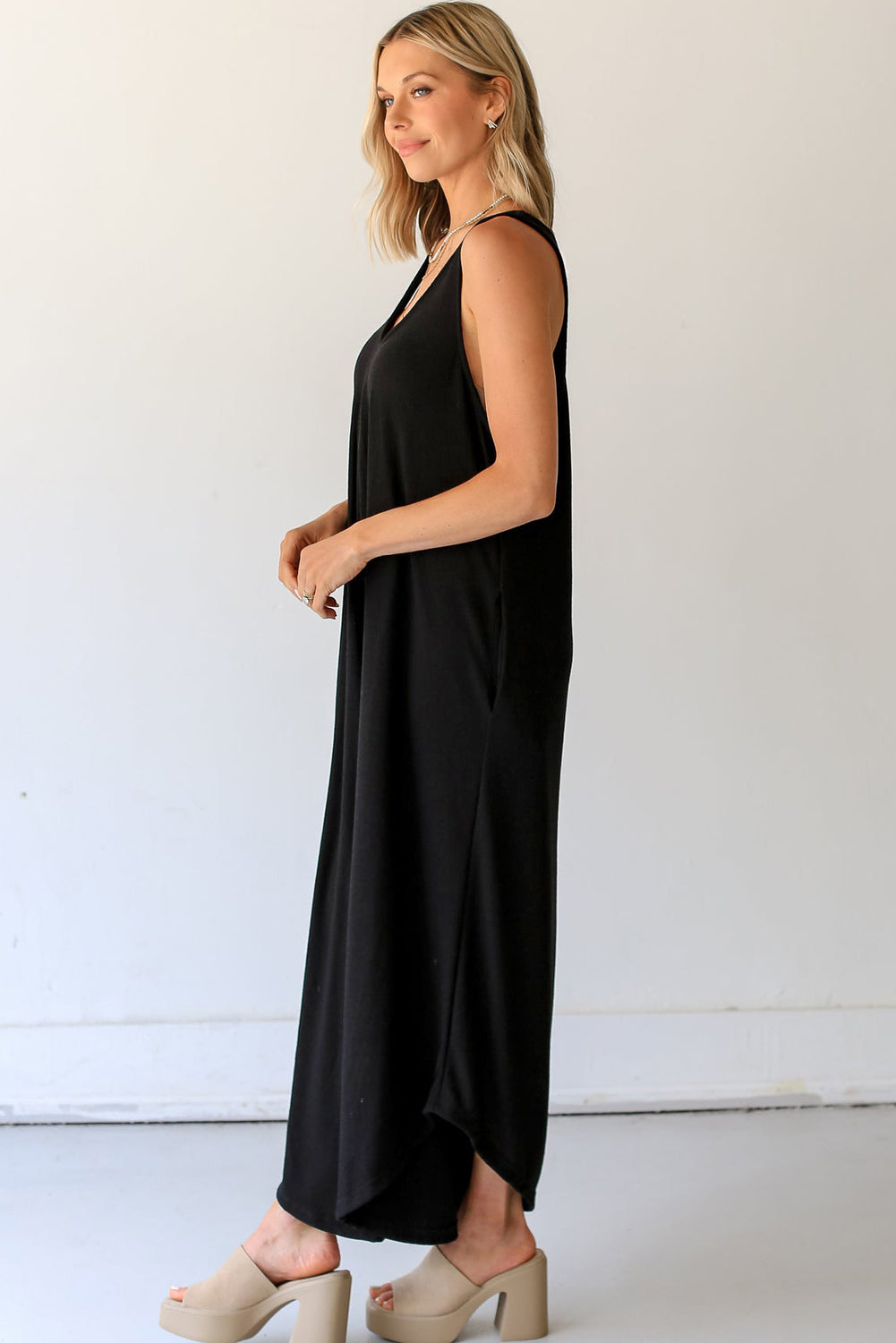 V Neck Flared Leg Jumpsuit