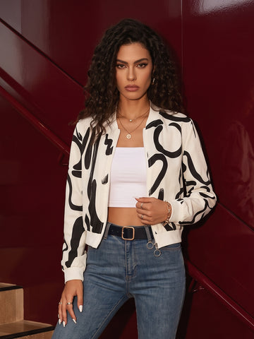 Graphic Print Zip Up Bomber Jacket