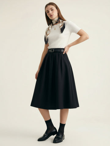 Included Belt Pleated Skirt