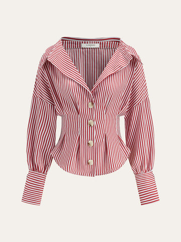 Fitted Waist Striped Button Down Shirt