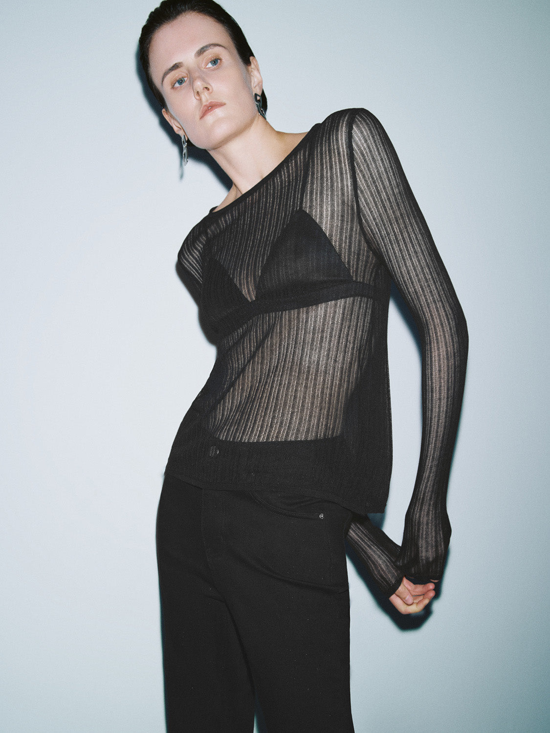 Urban Revivo Skinny Knitted T-Shirts-Black