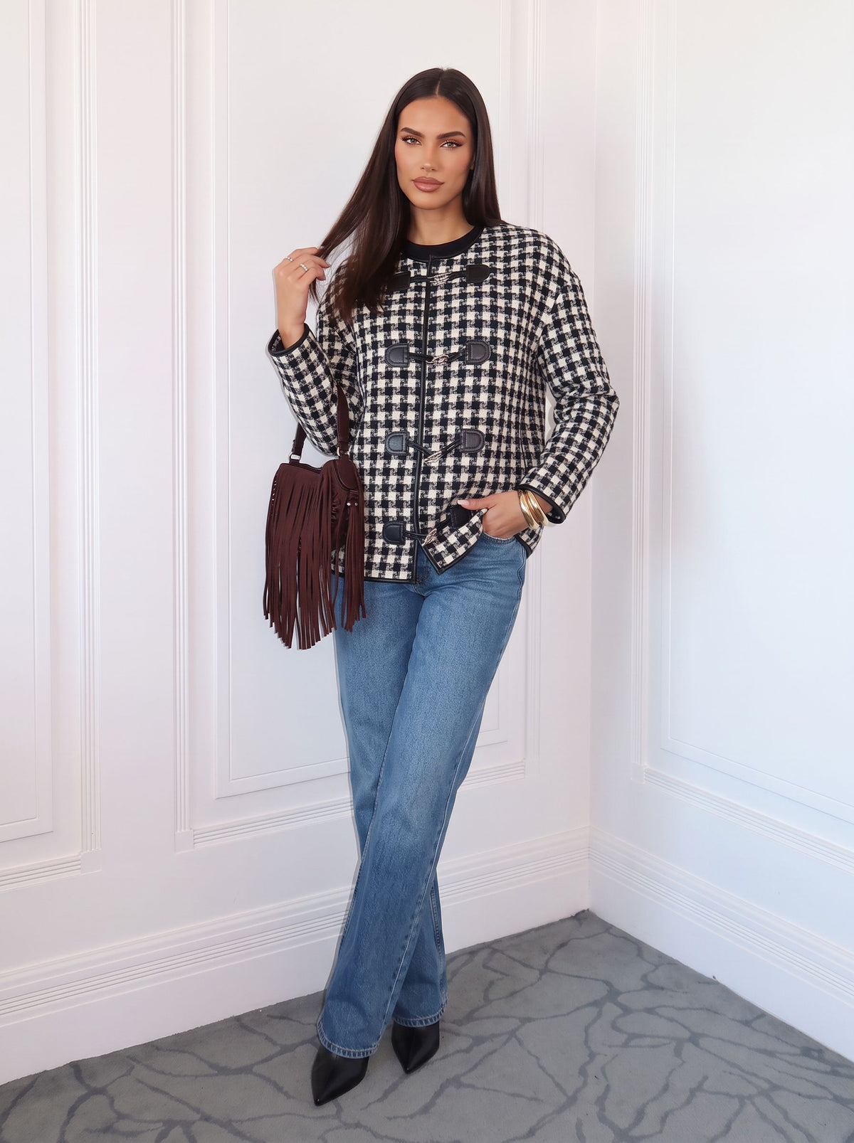 Classic Plaid Toggle Closure Jacket