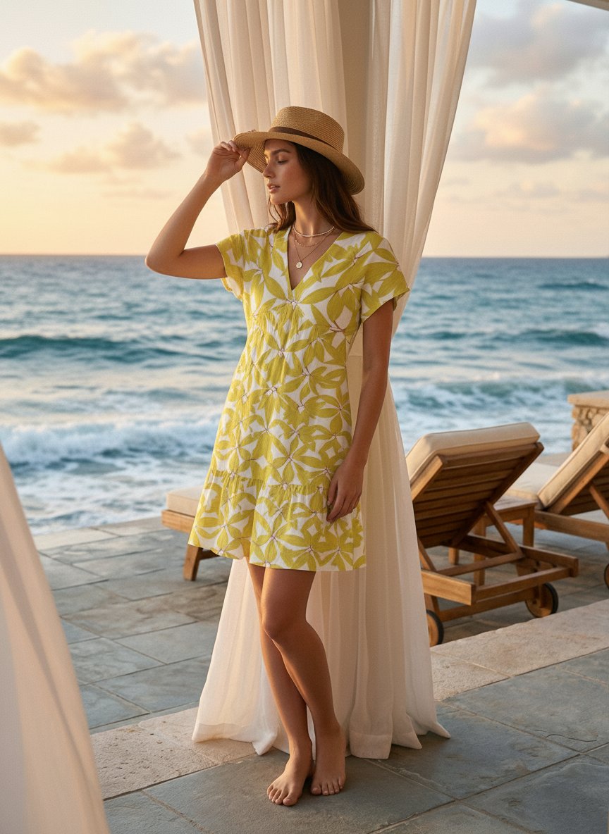 Floral Print V Neck Tiered Babydoll Mini Dress