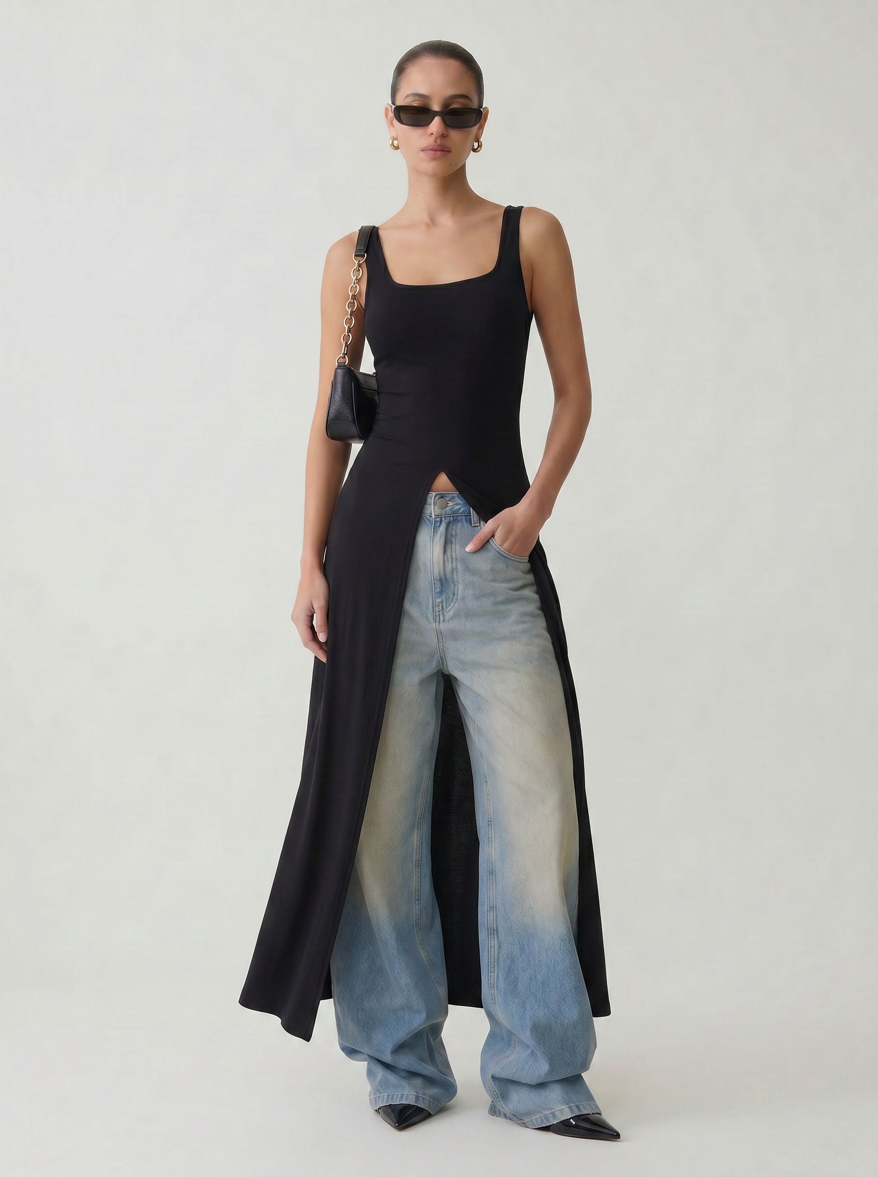 Sleeveless Split Front Top