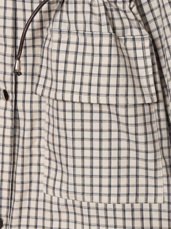 Oversized Plaid Drawstring Utility Jacket