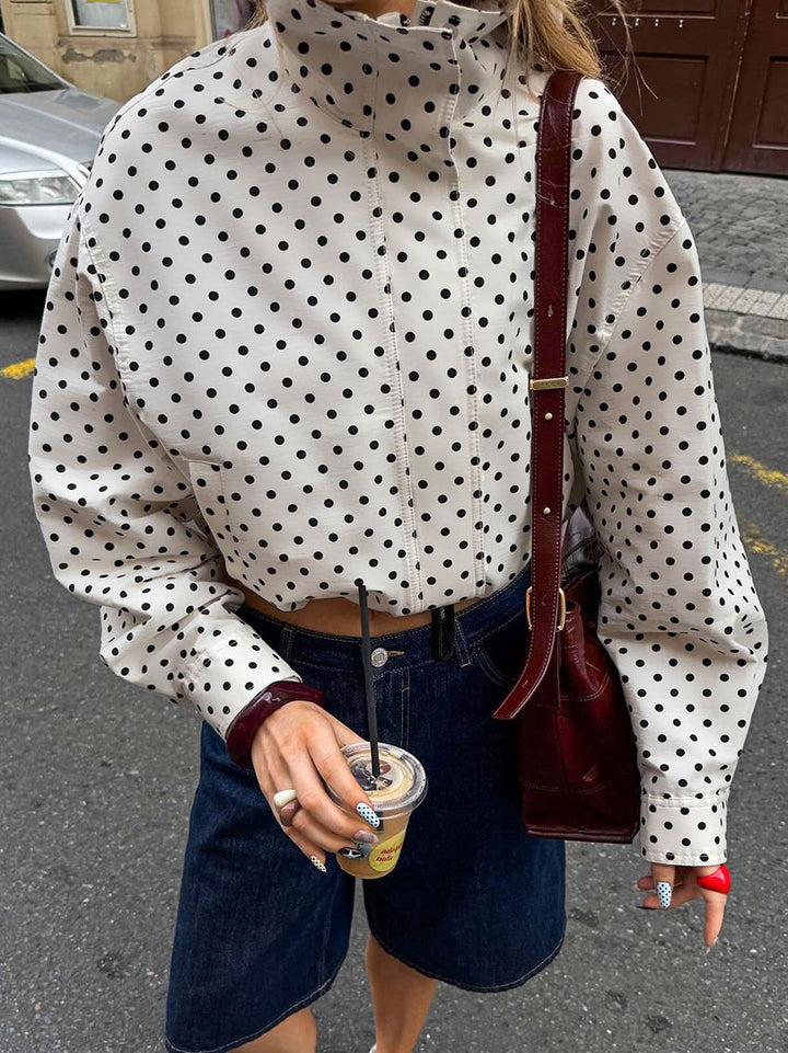 Oversized Polka Dot Zip Up Jacket