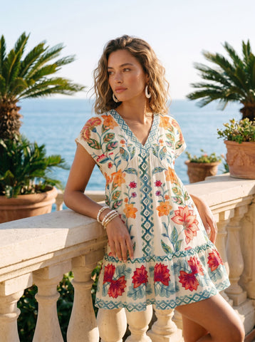 V Neck Short Sleeve Mini Dress