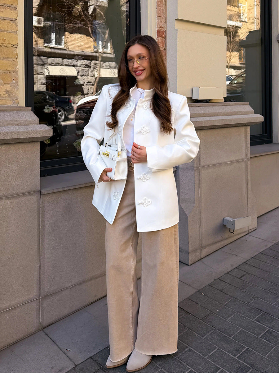 Elegant Mandarin Collar Knot Blazer