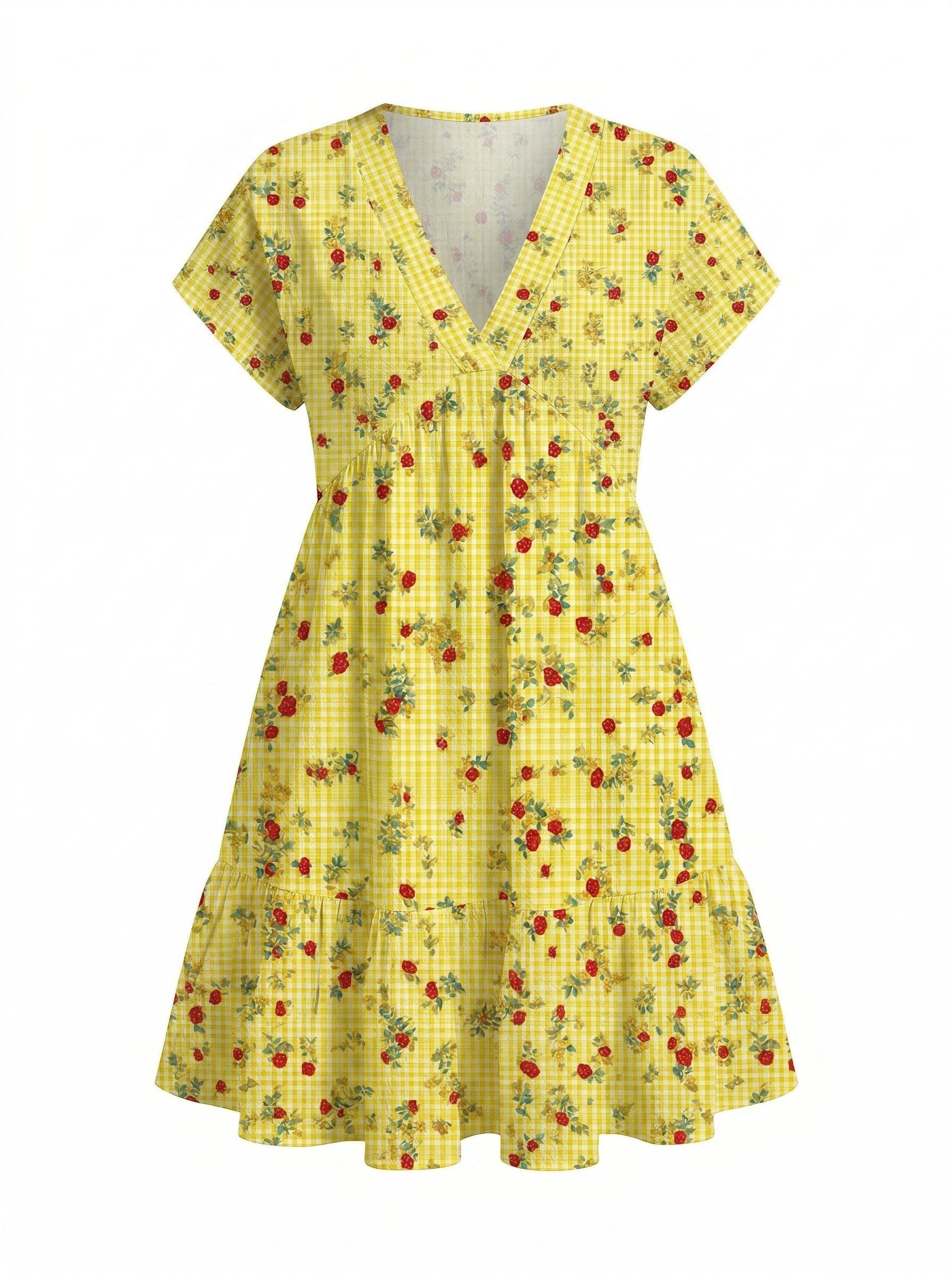 EVA Floral Print V Neck Tiered Babydoll Mini Dress