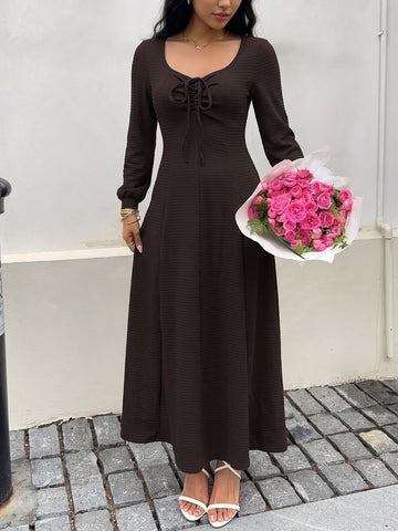 Textured Lace Up Maxi Dress