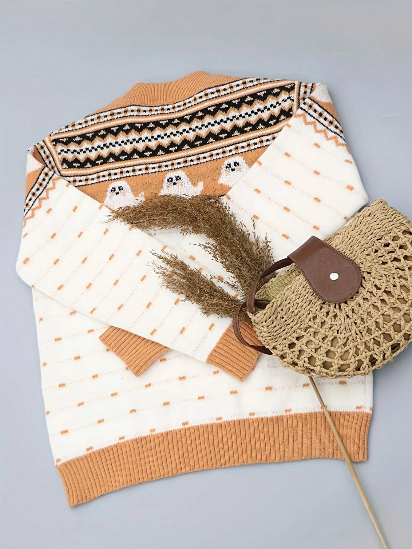 Cozy Ghost Pattern Fair Isle Sweater