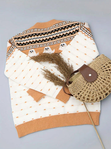 Cozy Ghost Pattern Fair Isle Sweater