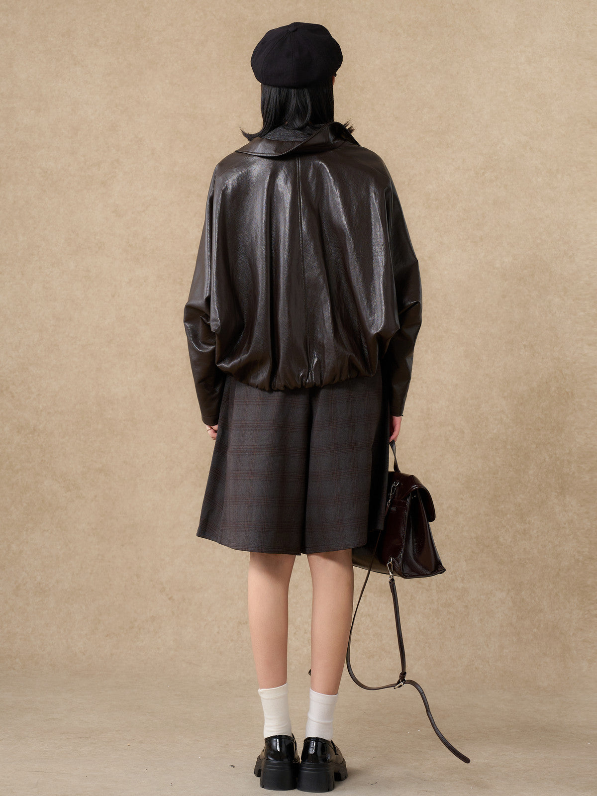 Oversized Vintage Brown Faux Leather Jacket