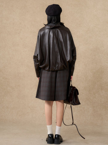 Oversized Vintage Brown Faux Leather Jacket