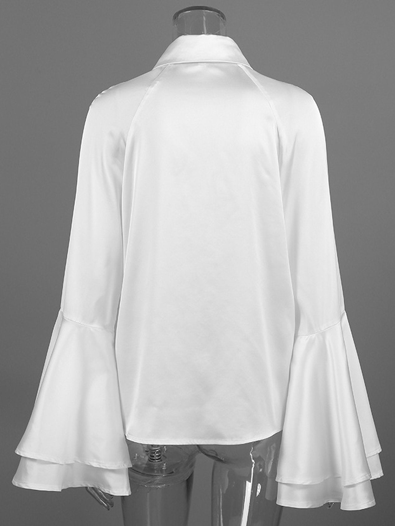 Dramatic Flared Sleeve Satin Button Shirt