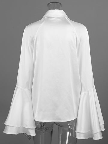 Dramatic Flared Sleeve Satin Button Shirt