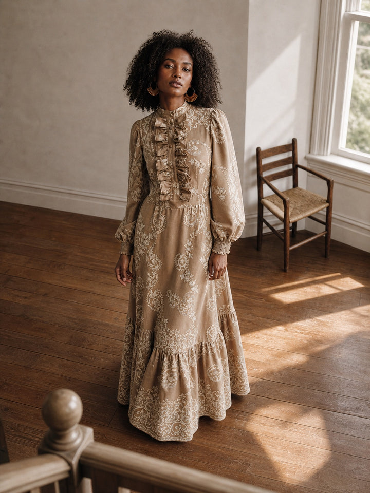 Boho Ruffled Paisley Print Maxi Dress
