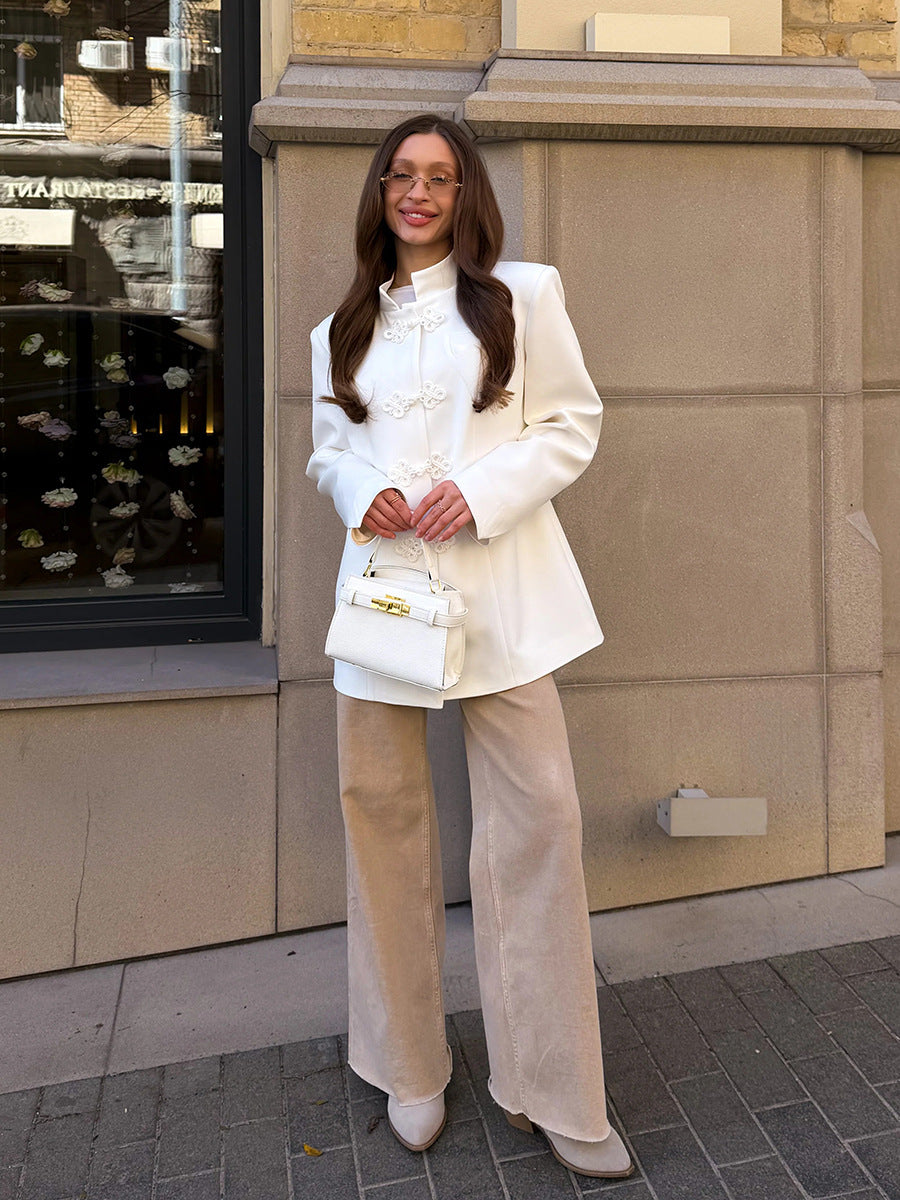 Elegant Mandarin Collar Knot Blazer