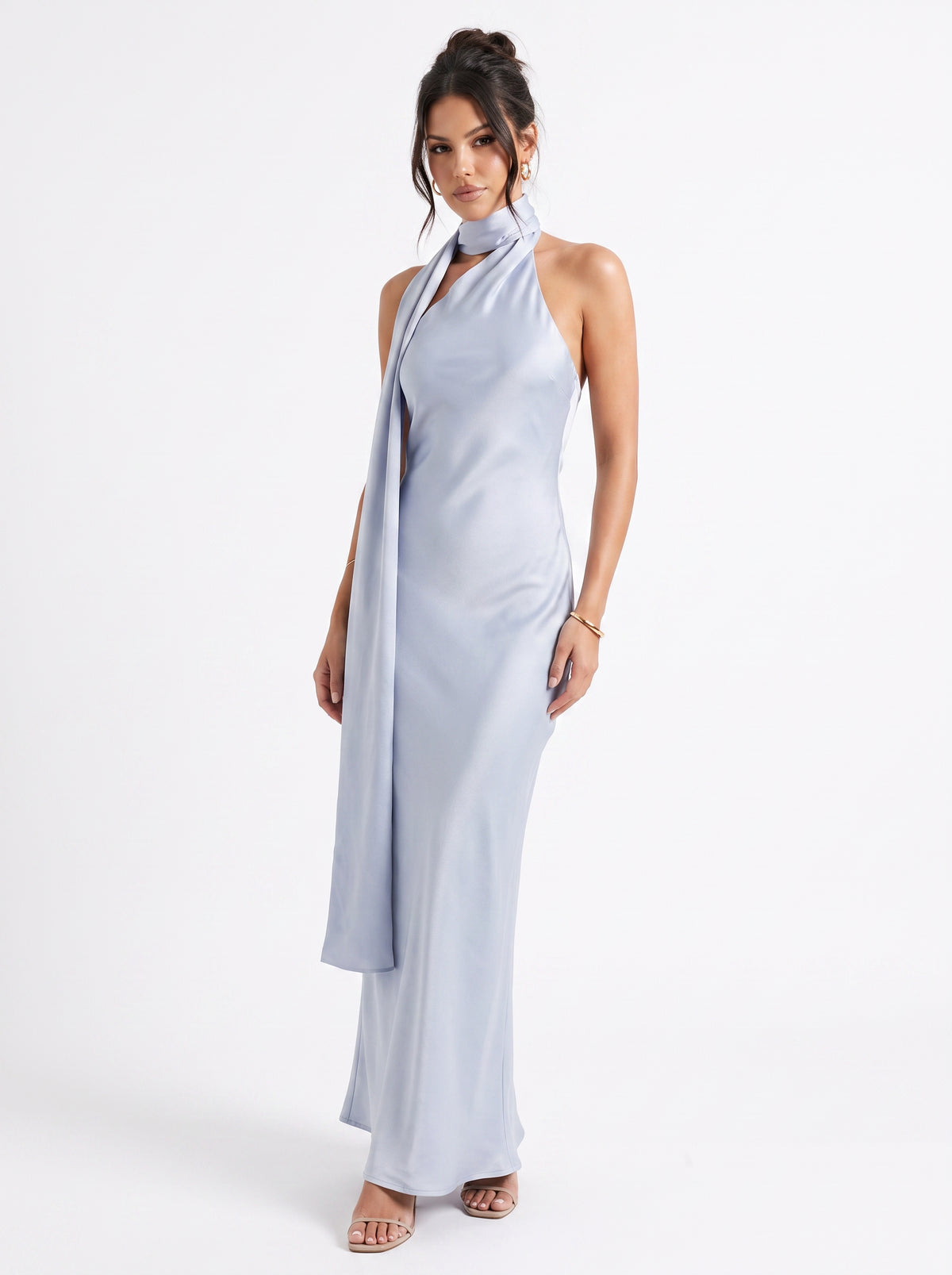 Satin Halter Neck Midi Dress