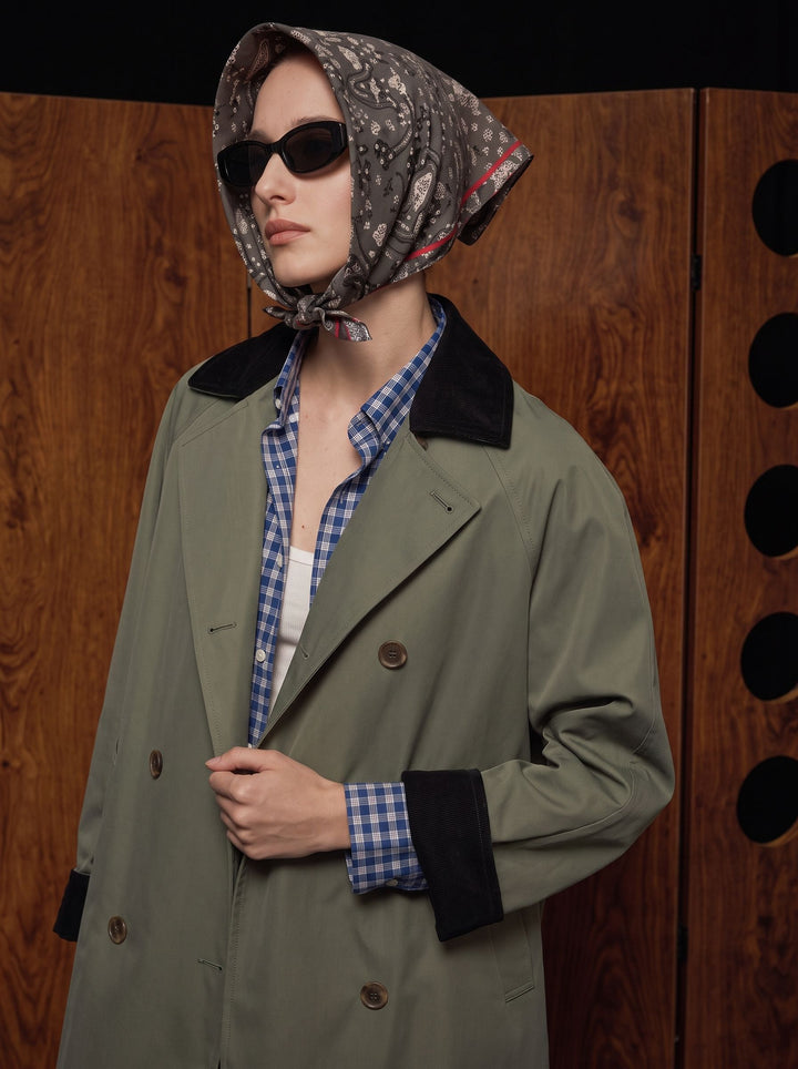 Classic Contrast Collar Double Breasted Trench