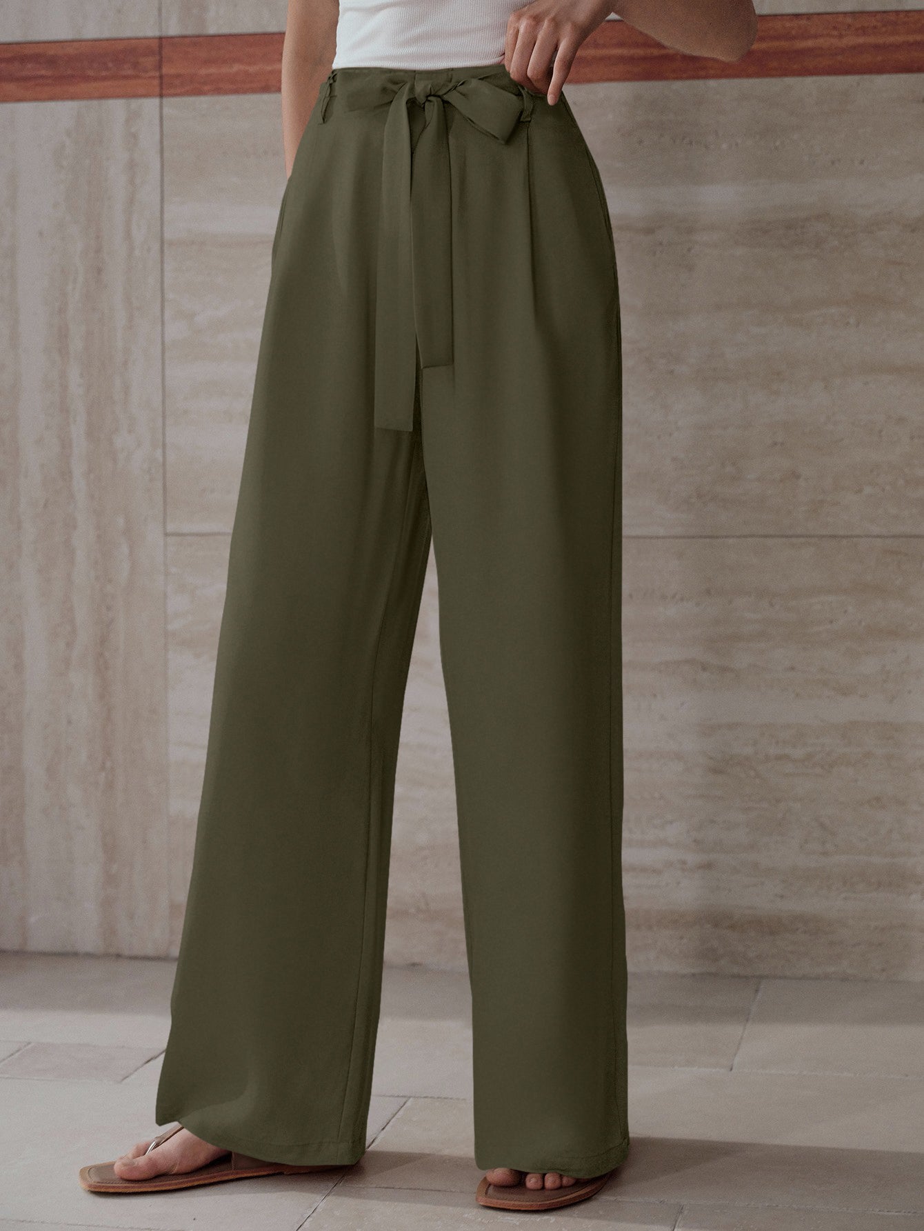 High Waisted Tie Front Trousers