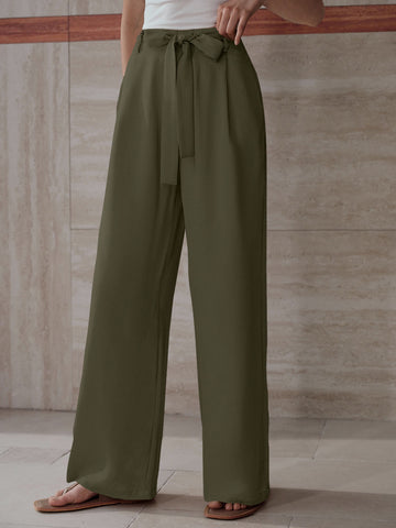 High Waisted Tie Front Trousers