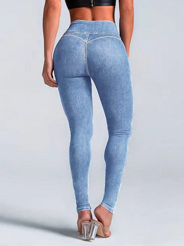 High-Waisted Skinny Daily Jeans-Light Blue