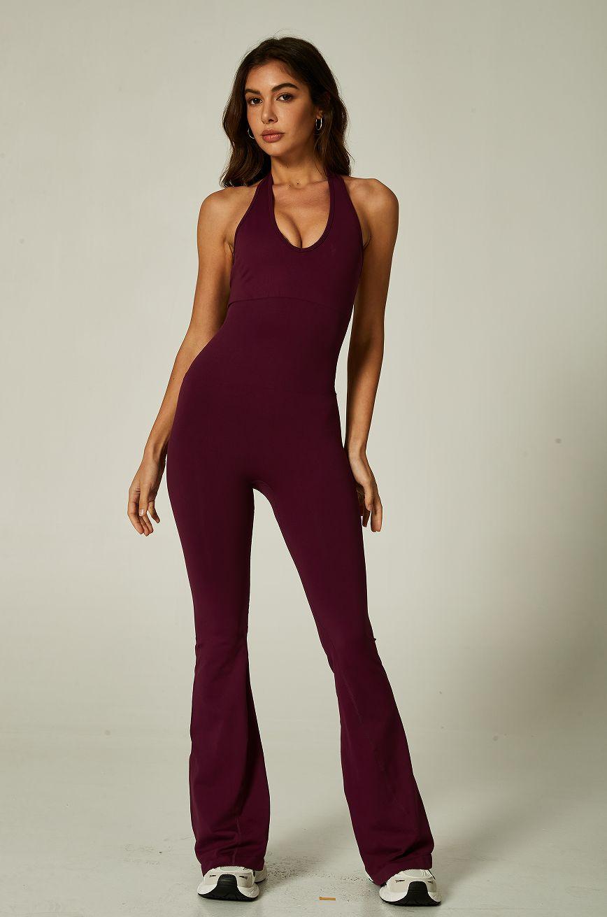 Sculpting Halter Flare Leg Jumpsuit
