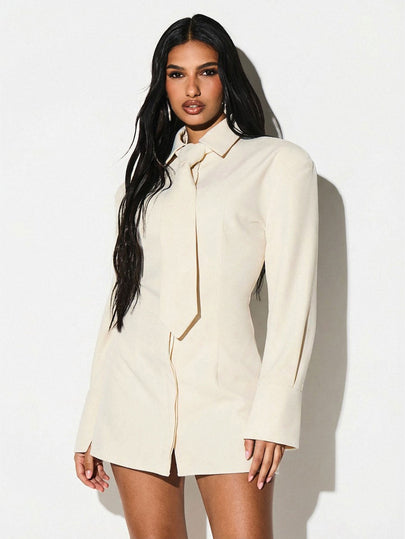 Tailored Tie Front Mini Shirt Dress