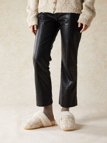 Cozy Faux Fur Tweed House Slippers