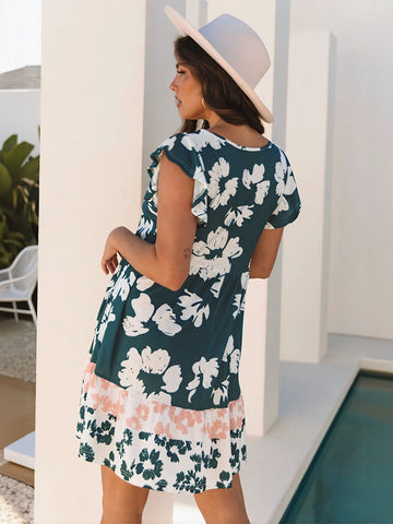 Floral Flutter Sleeve Tiered Dress