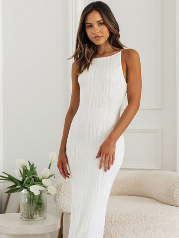 Sleeveless Pleated Minimalist Midi Dress