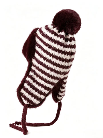 Cozy Faux Fur Lined Striped Hat