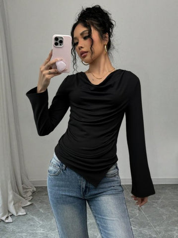 Elegant Cowl Neck Long Sleeve Top